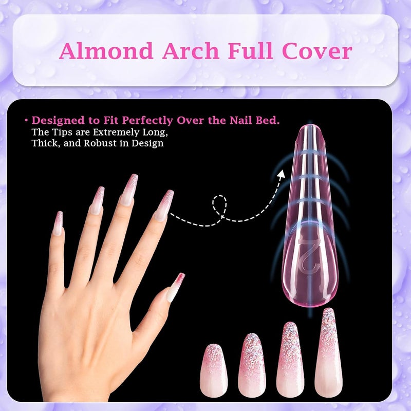 Outopen 150pcs Long Curved Tapered Stiletto Nail Forms Clear Pink Full Cover Nail Extension Art Mold with Scale Reusable Nail Forms for Polygel Acrylic Extension Beginners DIY Manicure, 15 Sizes - Image 2